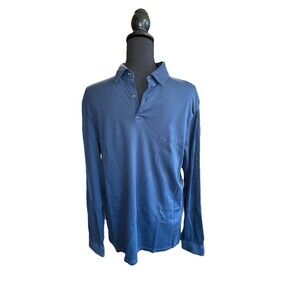 Charles Tyrwhitt Men’s Medium Blue Cotton Long Sleeve Polo Shirt Button EUC